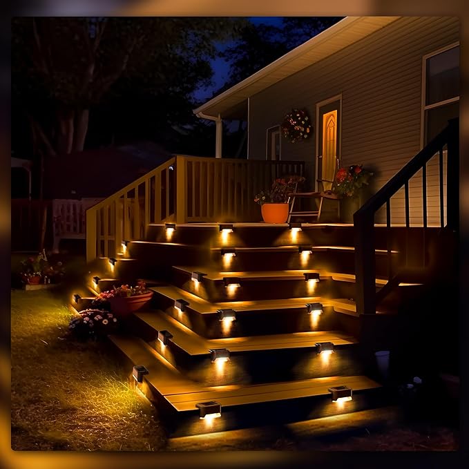 PATIOWIN Solar Step Lights 20 Pack, Solar Powered Deck Lights of Waterproof LED for Stairs, Fence, Yard, Patio, and Pathway (Warm White)