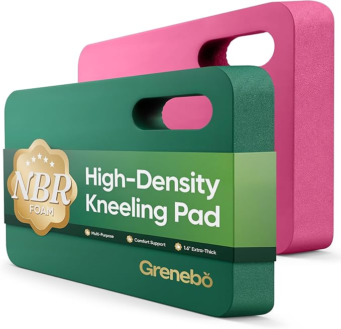 Grenebo High-Density NBR Foam Garden Kneeling Pad, 1.6" Extra Thick Gardening Pads for Kneeling, Ultra Soft Kneeling Pads for Gardening, Work, Exercise, Yoga, 17.3×11×1.6 in (2, Green Pink)