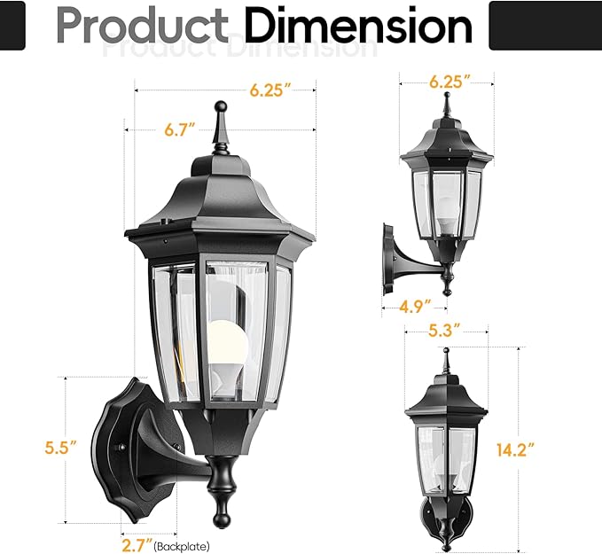 EMART Outdoor Front Porch Light, Exterior Anti-Corrosion, Waterproof Aluminum & Glass Shades Wall Lamp Fixture, Modern Sconce Lantern for Outside, House, Garage - 1 Pack, Black （Bulb Included）
