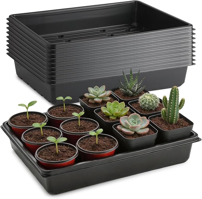 RooTrimmer 10 Pack Seed Starter Trays - Heavy Duty Plastic Flats, Fits 54 Cell Plug Tray, Seedling Tray for Carrying and Holding Plant Nursery Pot,Seed Germination & Plant Propagation (TD377)