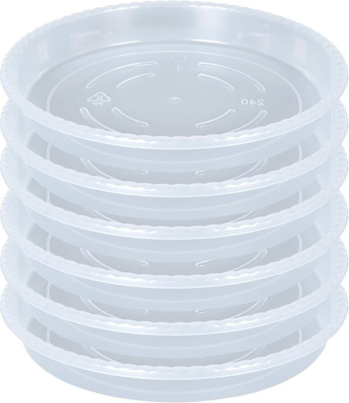 OVZILKI Plant Saucer 6 Pack of 14 inch, Clear Plastic Flower Plant Pot Saucer, Heavy Duty Plant Drip Trays Saucers for Indoor, Plant Water Tray for Planters