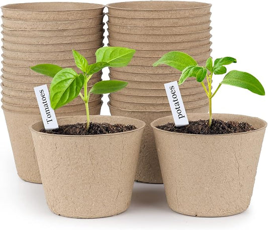 homenote Peat Pots, 30 Pcs 4 Inch Seed Starting Pots with Drainage Holes Round Nursery Plants Pots with Bonus 20 Plant Labels