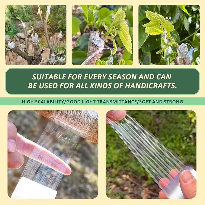 Grafting Tape 3 Pack – Stretchable Self-Adhesive Plant Grafting Film, Budding & Nursery Repair Tape for Fruit Trees, Floral Plants, Garden Stem Fix & Plant Support (Clear)
