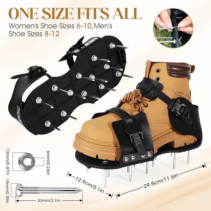 Aerator Shoes, Lawn Aerator Shoes for Grass, Spike Shoes Tool for Lawn with 5mm Metal Base and Adjustable Straps (Buckle)
