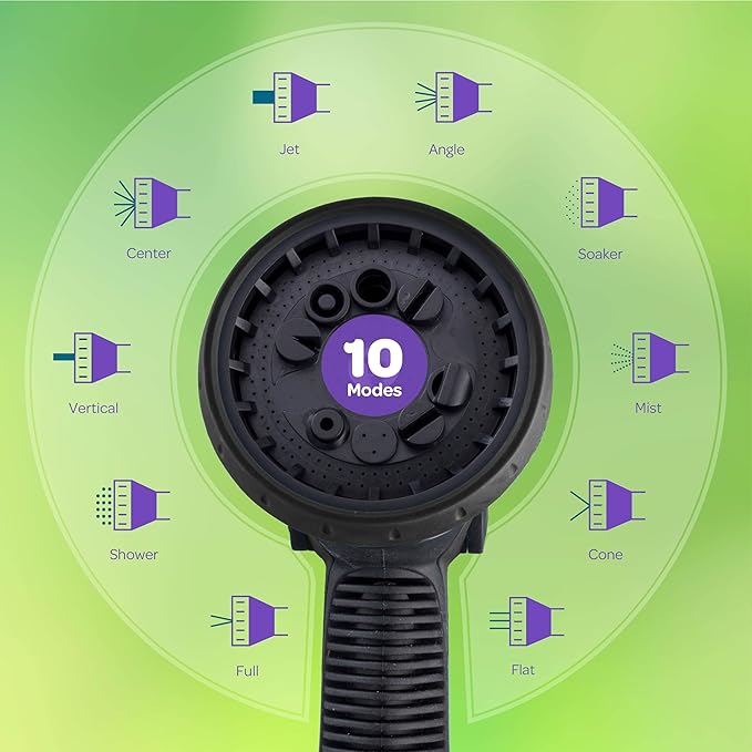 Hose Nozzle [Black] Heavy Duty Hose Sprayer With 10 Adjustable Watering Patterns. Thumb Control Design, Comfortable Ergonomic Grip, Garden Hose Nozzle for Watering Plants & Lawns/Fun showers/Cleaning