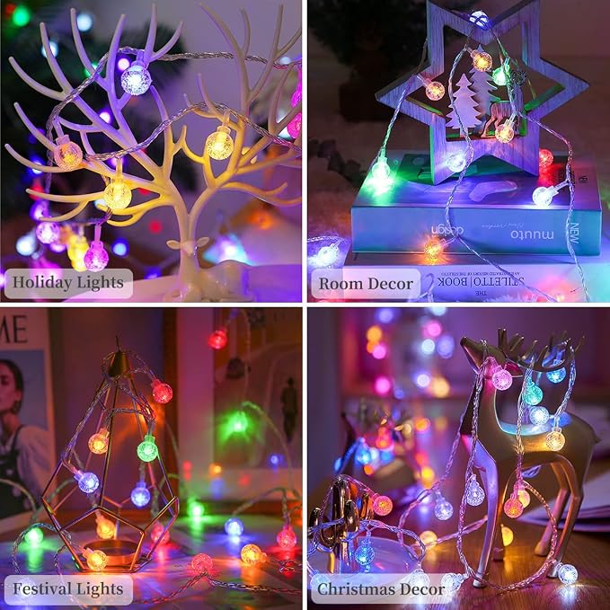 Metaku Outdoor String Lights Battery Operated 16.4ft 50LED Fairy Lights with Remote Waterproof Indoor Outdoor Hanging Globe Decorative Christmas for Patio Gazebo Bistro Garden Balcony