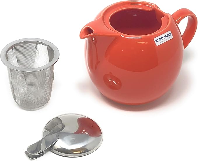 Zero Japan Bee House Round Teapot For One, 24 Oz - Ceramic Tea Pot with Stainless Steel Lid and Infuser, Smooth-Pour Spout, Diswasher and Microwave Safe Tea Pots (Carrot)