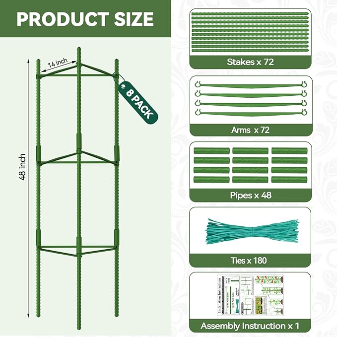 Halatool 8 Pack Tomato Cages for Garden, Up to 48in (4FT) Adjustable Tomato Cage, Garden Stakes Tomatoe Trellis for Pots, Tomatoes Plant Support for Raised Garden Bed & Climbing Vegetables Flowers