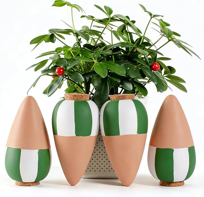 RoseFlower Terracotta Watering Spikes, Self Watering Planter Insert, Clay Watering Spikes, Vacation Automatic Plant Waterer Plant Watering Devices for Indoor Outdoor Home Office Plants