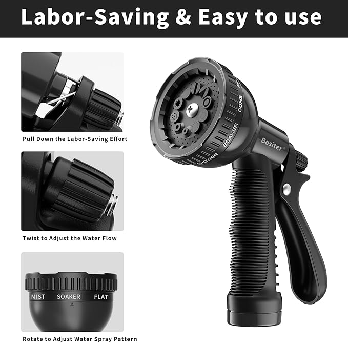 Besiter Garden Hose Nozzle Sprayer: 2 Pack 10 Watering Patterns Spray Nozzles Heavy Duty Hose Head Hose Attachment