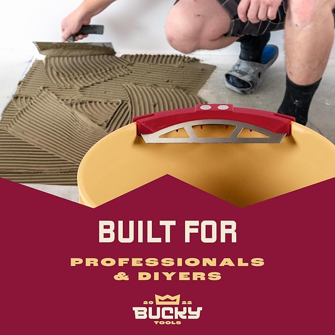 Bucky Scrape – Universal 5-Gallon Bucket Trowel Scraper for Tile Work, Stainless Steel Edge Preserves Wet Mix And Reduces Waste, Magnetic Holder Secures Tools