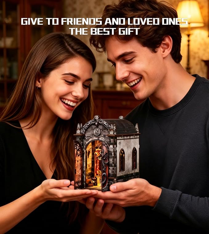 Roroom 3D Puzzles for Adults, Fantasy Book Nook Kit with LED Light, Wooden DIY Miniature House Kit Bookends for Bookshelf Decor-Creative Crafts for Family and Friends