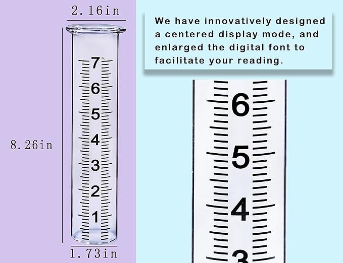 JMBay Rain Gauge Replacement Tube Plastic,7 inch Outdoor Plastic Rain Gauge Tube for Garden,Yard,Home.Upgraded Large Font Transparent Measure Tube,Lip Design,Best PCS Tube with Clean Brush