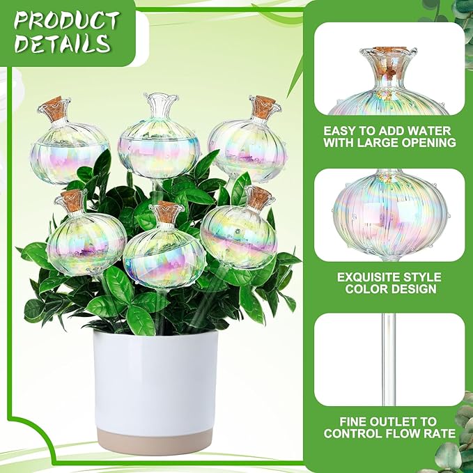 Yungyan 6 Pcs Glass Plant Watering Globes Self Watering Planter Insert Glass Water Bulbs for Indoor Plants Automatic Plant Water Devices for Indoor Outdoor Plants(Rainbow Color,9.84 Inch)