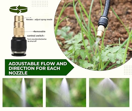 10pk Brass Misting Nozzles Tee 8 inch 360 Degree Adjustable Copper Sprayer, Compatible with1/4 trubing Hose Watering Plant Drip Irrigation Pneumatic Fittings Connection for Watering Garden(10pk)