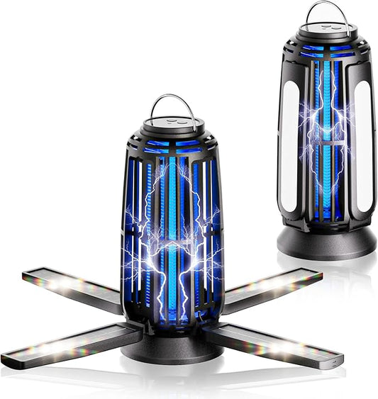 2 Pack Solar Bug Zapper Indoor & Outdoor, USB-C Rechargeable Mosquito Killer with 4-Sided Solar Panels, Waterproof Portable Fly Trap with LED Light for Patio, Garden, Camping & Backyard