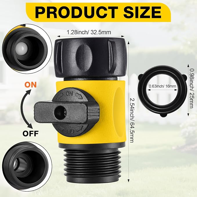 Hotop 6 Pcs Garden Hose Shut Off Valve Plastic Connect Water Hose Turn Off Valve with Anti Leak Standard 3/4 Inch Thread and Rubber Gaskets (Yellow)