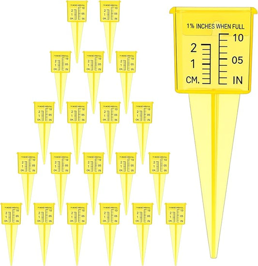 20pack Yellow Transparent Rain Gauge, Sprinkler Gauge Compact Portable 1.5" Wide Mouth Outdoor Rain Gauges For Yard Lawn Garden With Inch And Centimeter Scales Accurate Rainfall Measurement