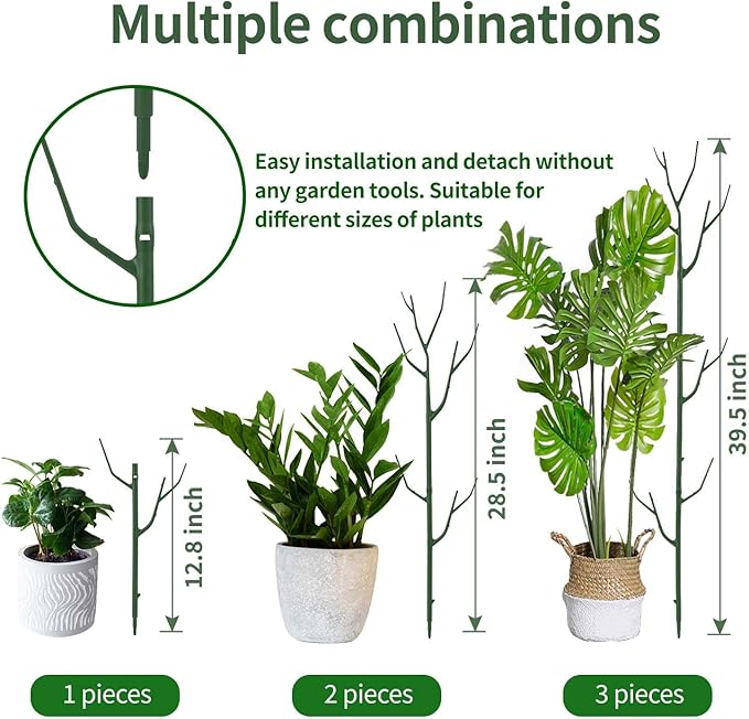 Yhtpouqe 9 Pack Green Plant Support Stakes Plant Stakes for Indoor and Outdoor Plants. 39.37inch Plant Sticks with Extension Poles, Plant Clips,Plant Ties for Potted Monstera Plants, Climbing Plants