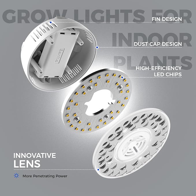 Barrina Orbgrow OG09 Puck Grow Light, 5000K 18W(2 x 9W, 270 Watt Equiv), Full Spectrum Plant Light for Indoor Plants, Magnetic & Linkable with Timer, 5 Levels Dimmable for Plant Shelf, 2 Packs