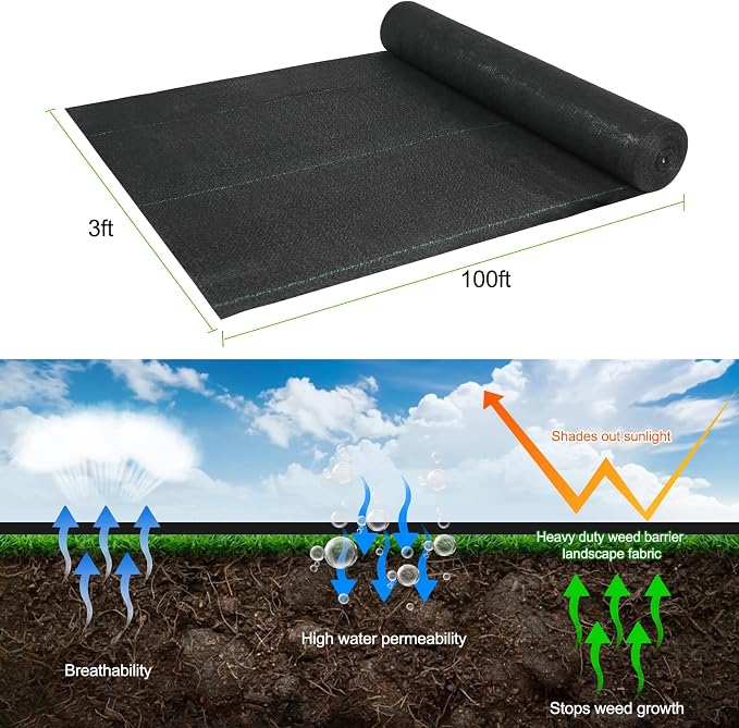 Jevrench 5oz Weed Barrier Landscape Fabric Heavy Duty, 3ft x 100ft Dual-Layer Premium Garden Landscaping Fabric, Ground Cover Weed Control Fabric Outdoor Weed Mat Garden Lawn Fabric