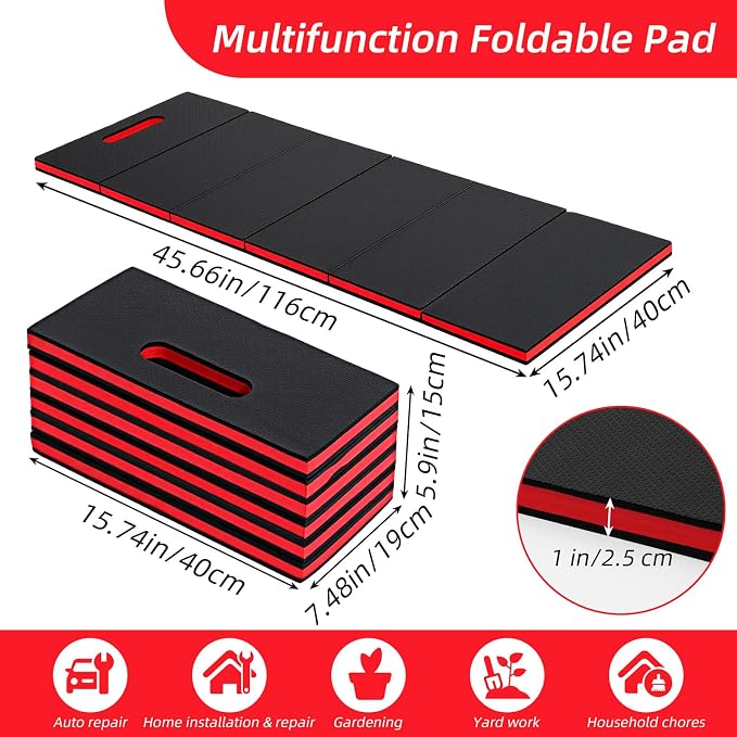 Kifmurase 1" Foldable Thick Kneeling Pad, 5 Fold Comfortable EVA Foam Knee Pads, Waterproof Mechanic Kneeling Pad with Handle, High-Density Cushion Mat for Gardening, Workout, Exercise, Mechanic