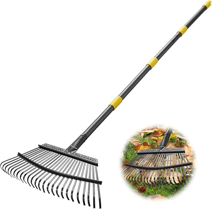 Rake for Leaves, Heavy Duty Leaf Rakes for Lawns & Yard - 79” Adjustable Long Handle 18” Width 25 Metal Tines - Gardening Rake for Adults Kids for Shrub,Grass,Mulch