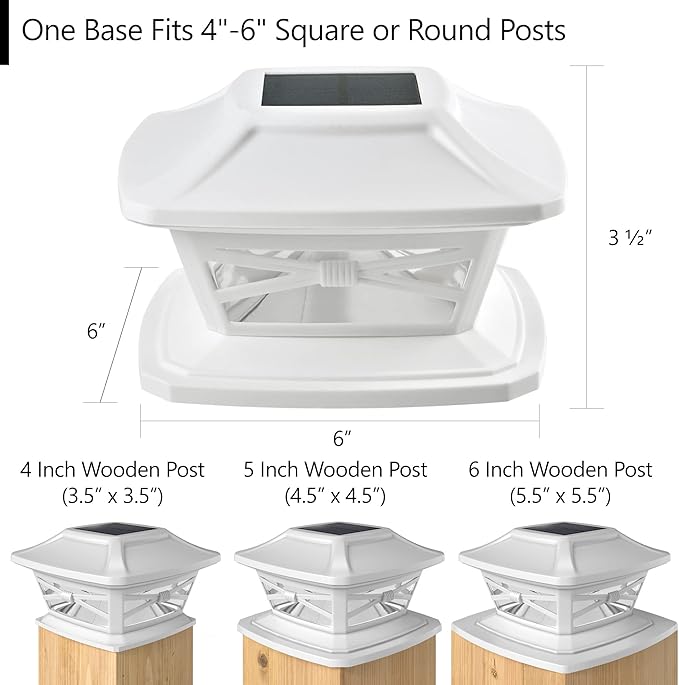 Davinci Lighting Flexfit Solar Outdoor Post Cap Lights - Includes Bases for 4x4 5x5 6x6 Wooden Posts - Bright LED Light - Pearl White (12 Pack)