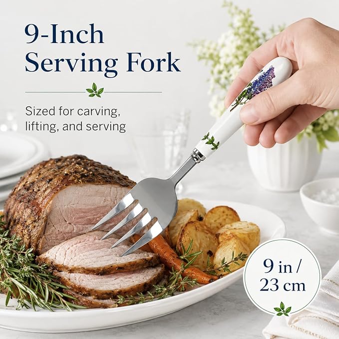 Portmeirion Botanic Garden 9" Pastry Fork - Assorted Floral Motifs, Stainless Steel with Porcelain Handles, Chip-Resistant Glaze - Elegant Tableware for Sunday Brunch or Afternoon Tea