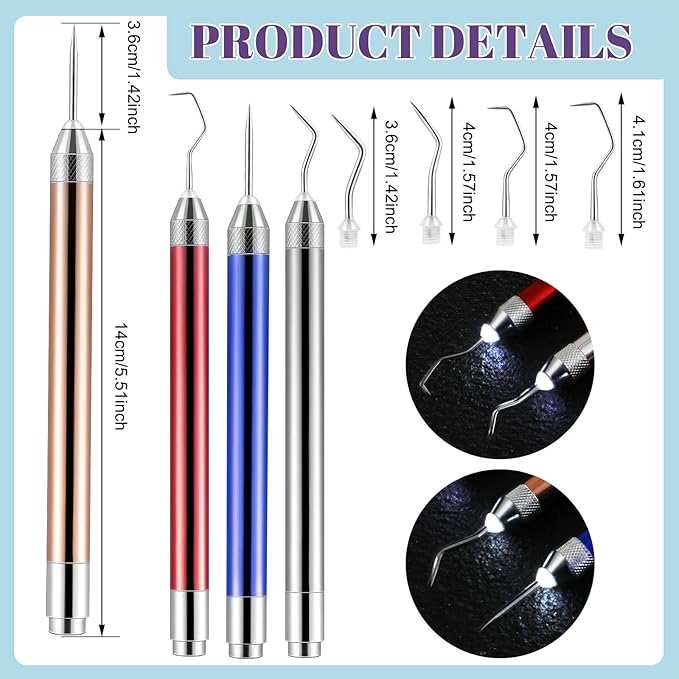 4 Pcs LED Weeding Tools for Vinyl with Light Weeding Tool with 5 Different Hooks Lighted Pin Pen Tool for Removing Iron on Tiny Vinyl Paper Crafting Silhouettes DIY(Colorful)