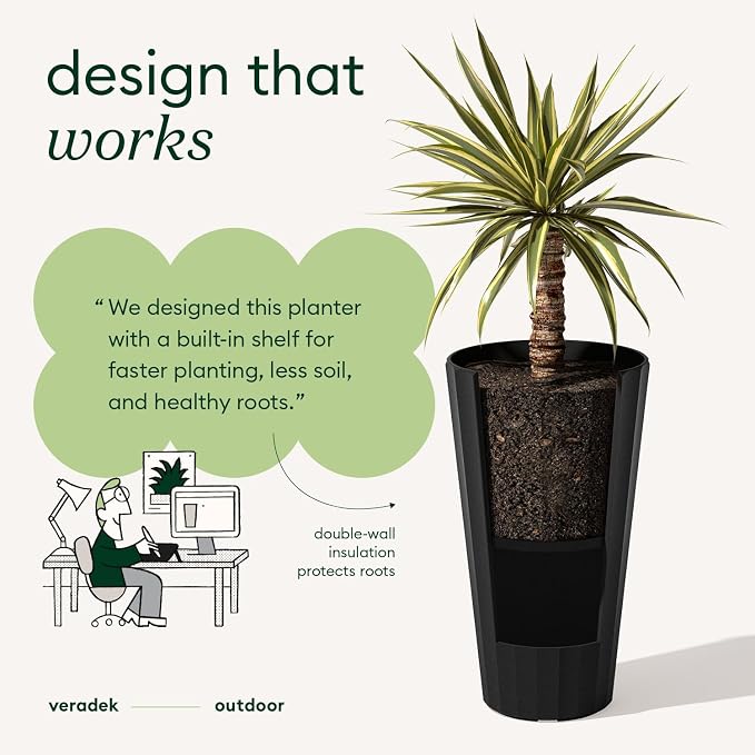 Veradek Column Series 26" Tall Outdoor Planter for Porch & Patio | Durable Plastic-Stone Material w/Shelf | Modern Décor for Plants & Flowers