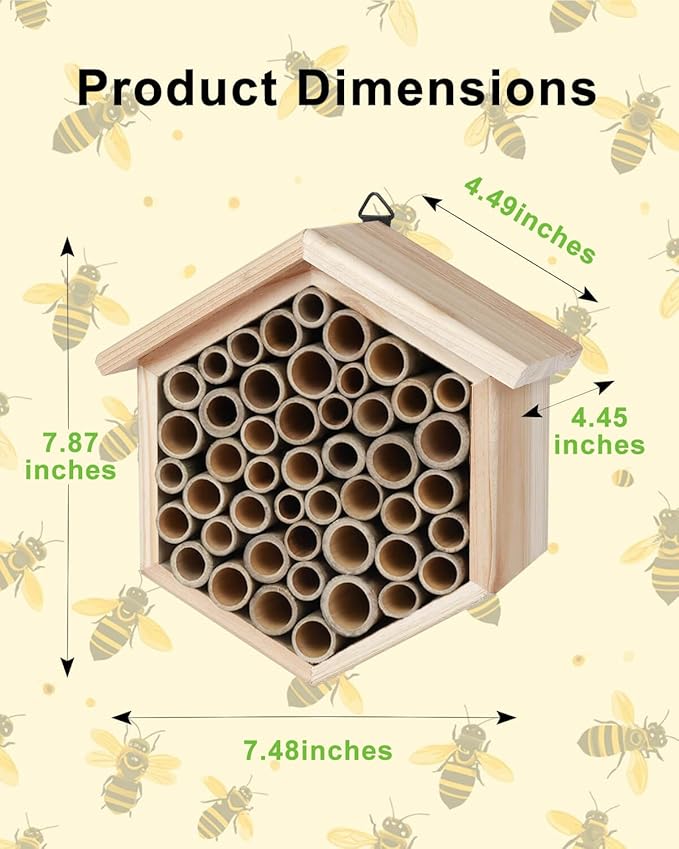 vensovo Mason Bee House - Replaceable Tubes Carpenter Bee Houses Bamboo Bee Hotel Wooden Bee Hive for Pollinating Bees, Outdoors, Carpenter Bees