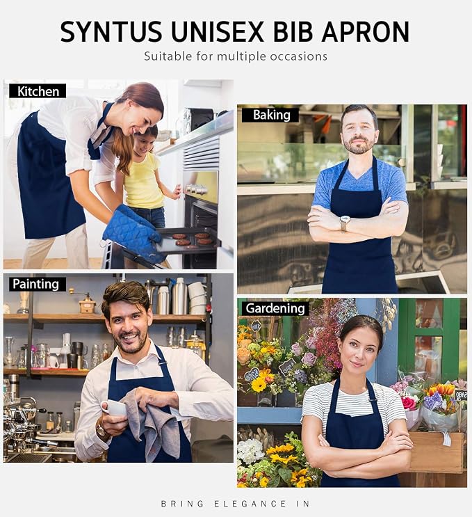 Syntus Apron for Men Women, Adjustable Cooking Kitchen Chef Aprons with 2 Pockets