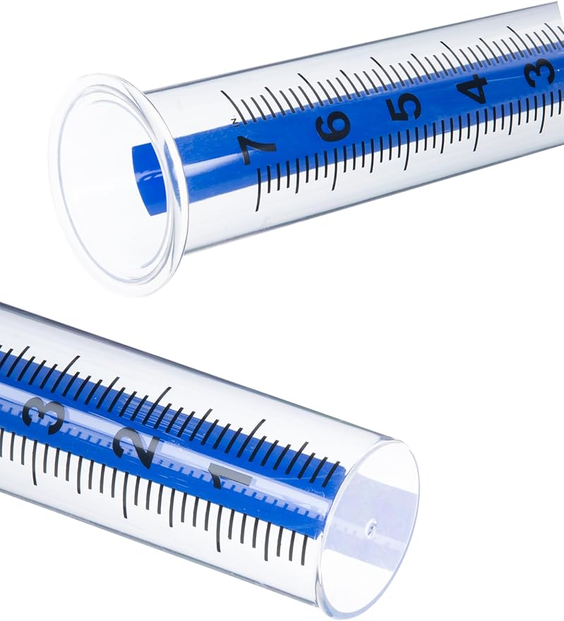7" Plastic Rain Gauge Replacement Tube with Lid Design, Easy to Read Freeze Proof Rain Gauges (Plastic Gauge Tube (Blue Strip))