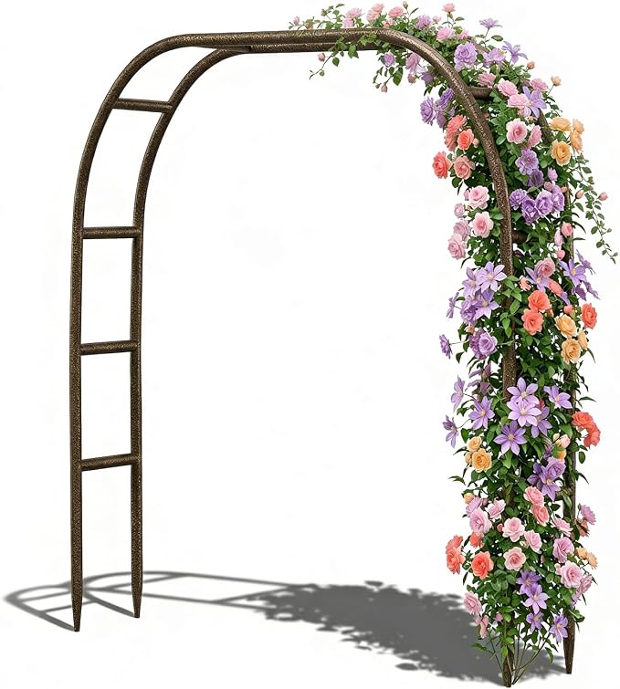 Thickened Metal Garden Arch, 7.8 ft High x 5.5 ft Wide Heavy-Duty Arbor with 16mm Steel Tubes, Sturdy Outdoor Trellis for Climbing Plants Roses Vines, Wedding Party Ceremony Decoration