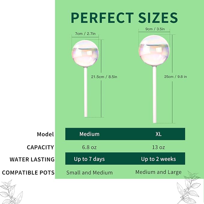 Soilagua 13 oz Up to 2 Weeks Extra Large Plant Self Watering Globes, Light Iridescent Glass Water Bulb Indoor, Plant Waterer Self-Watering Stakes, Perfect Gardening Gifts, 4 Pack