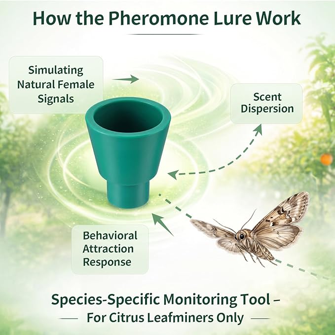 5 Pcs Reusable Leafminer Trap with Pheromone Lures, Bucket Style Insect Trap with 36.2'' Ground Stake, Outdoor Monitoring Tools for Citrus Trees Garden Orchard (2 Lures Included)