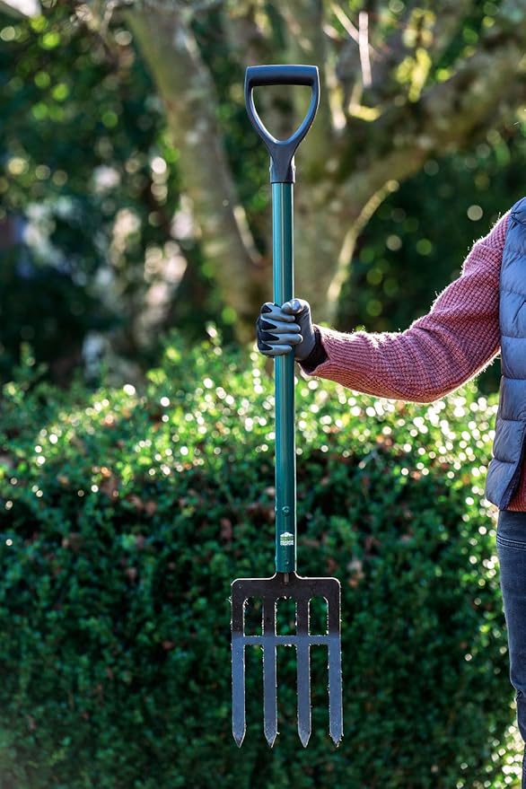 Steel-Handle Garden Fork, 42 Inch Tall, High-Strength Steel Construction