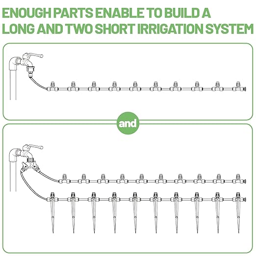 Riboud 165FT Drip Irrigation Kit, Quick-Connect Garden Watering System with 30 Adjustable Misting Nozzles for Garden Greenhouse, Hanging Plants, Raised Beds