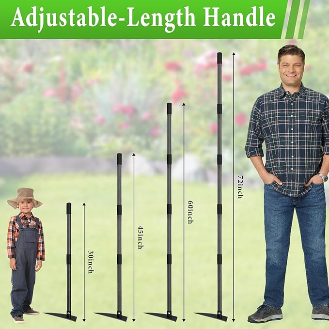 Garden Warren Hoe - Carbon Steel Sharp Triangle Hoe, 60" Adjustable Long Handle, Heavy Duty Gardening Hand Hoe For Weeding Digging Loosening Soil, Stand Weeder Remover Tool For Yard Lawn Flower Beds