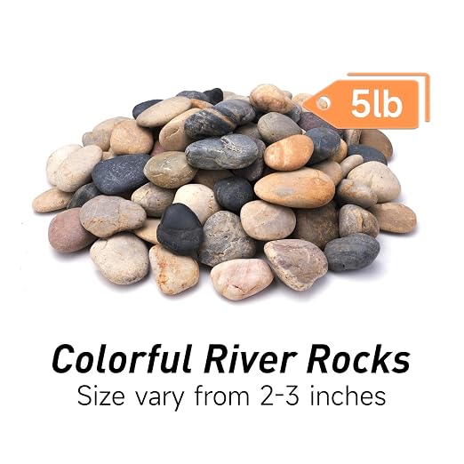 Pulovin 5lbs River Rocks for Landscaping, 2"-3" Decorative Garden Stones for Plants, Flower Pots, Vase, Walkways, Yard, Natural Rocks for Aquarium, Fish Tank