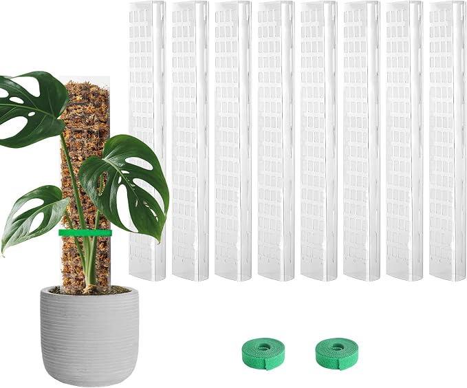EOX 8 Pcs 15 Inch Plastic Moss Pole for Monstera, D Shaped Poles for Climbing Plants Work with Sphagnum Moss, 106 Inch Plant Stake Set of 8, Garden Ties