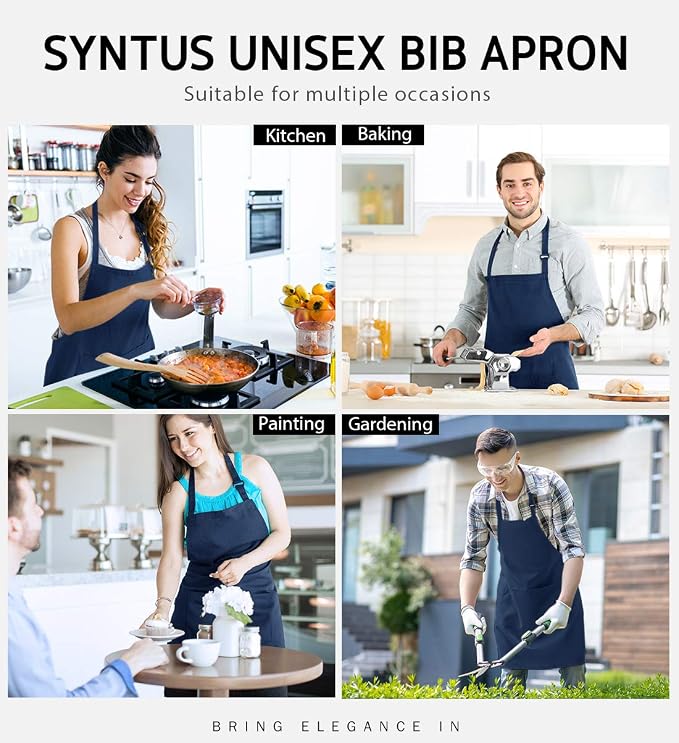 Syntus Apron for Men Women, Adjustable Cooking Kitchen Chef Aprons with 2 Pockets