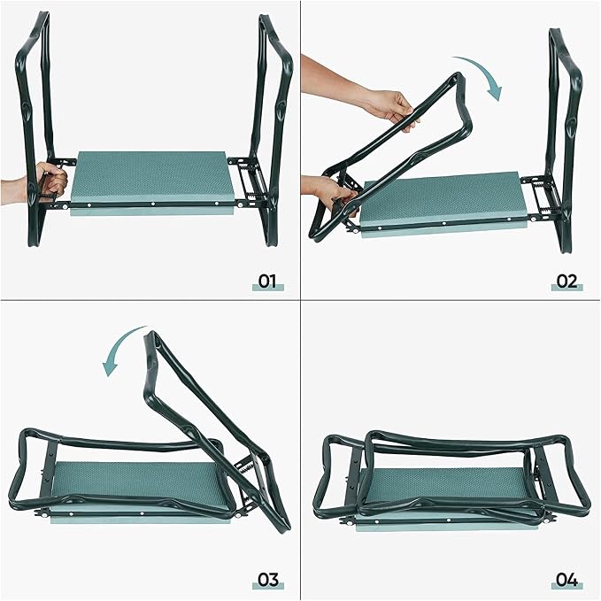 Foldable Garden Kneeler and Seat, Gardening Bench for Kneeling and Sitting Garden Stools, Garden Helper Seat with Tool Pocket, Eva Soft Foam Pad for Kneeling and Seating, Lightweight Frame