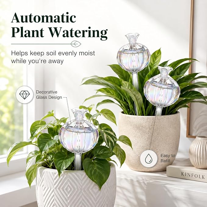 6 Pcs Plant Watering Globes, Glass Self-Watering Globes, Guava-Shaped, Automatic Irrigation Bulbs for Indoor Outdoor Potted Plants