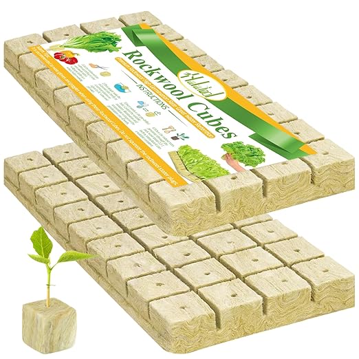 Halatool 1.2 Inch Rockwool Cubes Garden Hydroponic Pods Starter Plugs for Hydroponics Soilless Cultivation Seedling Starting Cuttings Clone & Plants Propagation (2 Sheets, 72 Plugs in Total)