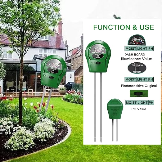 2Pcs Soil Moisture Meter,3 in 1 Moisture Meter for Plants, Tester for Moist, Light,Nutrients, pH, Soil Test Kit, Great for Garden, Lawn, Farm, Indoor & Outdoor Use, No Battery Required