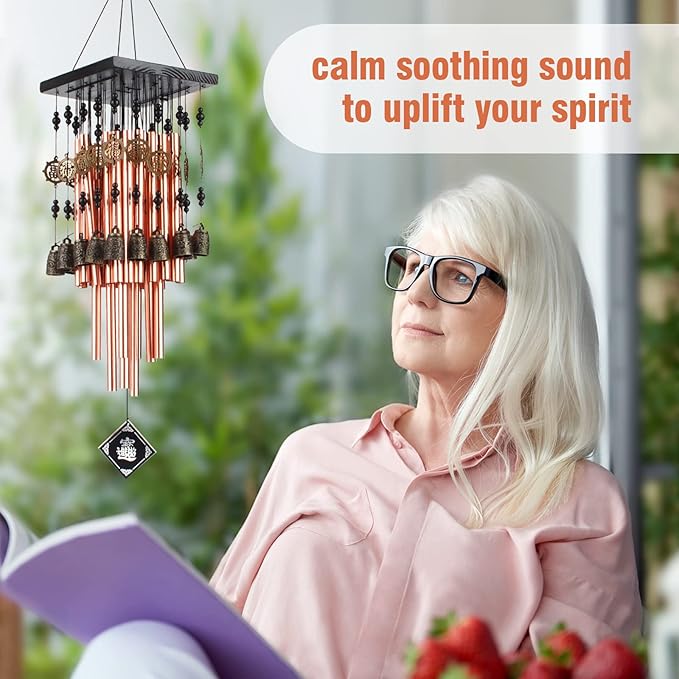 Wind Chimes for Outside, 30" Memorial Wind Chimes with 28 Pieces Tubes and 16 Copper Bell for Garden, Patio,Window Hanging Decoration, Bronze Memorial Sympathy Gifts for Mom
