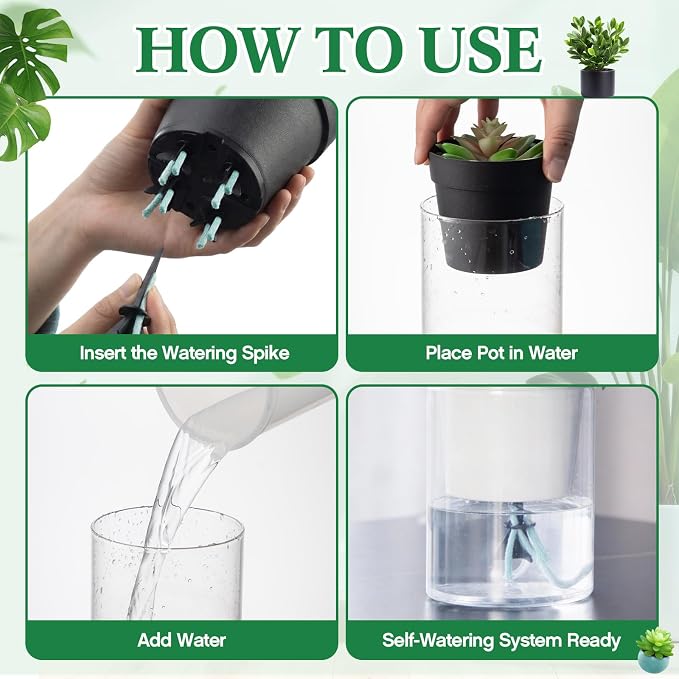 60 Pack Self Watering Spikes for Indoor Outdoor Plants, Automatic Plant Watering Stakes with 32.8ft Capillary Wick Rope, DIY Vacation Waterer for Potted Plant Seedling Garden Pot (Small)