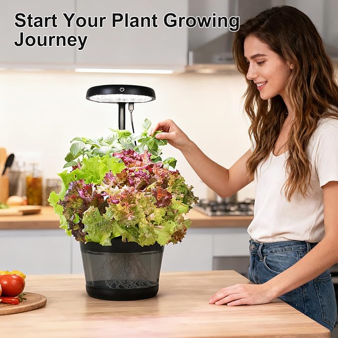 Indoor Clay pellets hydroponic Gardening System with 20W LED Plant Grow Light.The Translucent hydroponic Growing System for Hydroponic Herbs, Vegetables, Lettuce Harvest on Countertop for Mother's Day